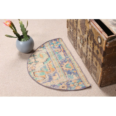 Discover An Elegant Round Turkish Rug With Small Door Mat Design In Vibrant Orange Wool