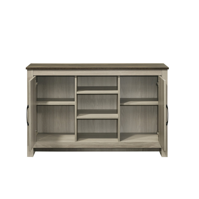 Console l 47 po - Buffet en chêne gris avec tablettes et portes d'armoire