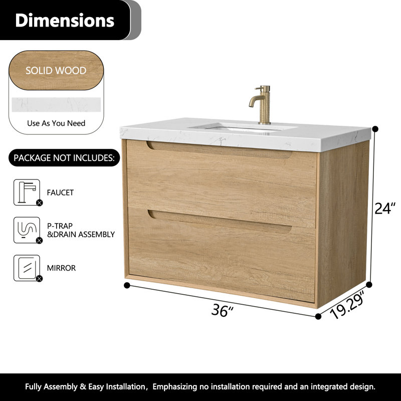 Meuble-lavabo flottant mural 36 po avec lavabo simple Rayea