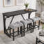 Ensemble de table de bar 4 pièces avec prise électrique et tabourets rembourrés-1585151676