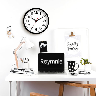 Wall Clock Silent Non-Ticking Modern Clock Battery Operated 14 Inch Classic Analog Decorative For Classroom, Living Room, Office, Bedroom, School, Hotel (Black)