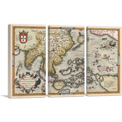 Indiae Orientalis, Theatrum Orbis Terrarum 1585 by Abraham Ortelius - 3 Piece Wrapped Canvas Graphic Art Print Set -  ARTCANVAS, ORTELI8-3L-90x60