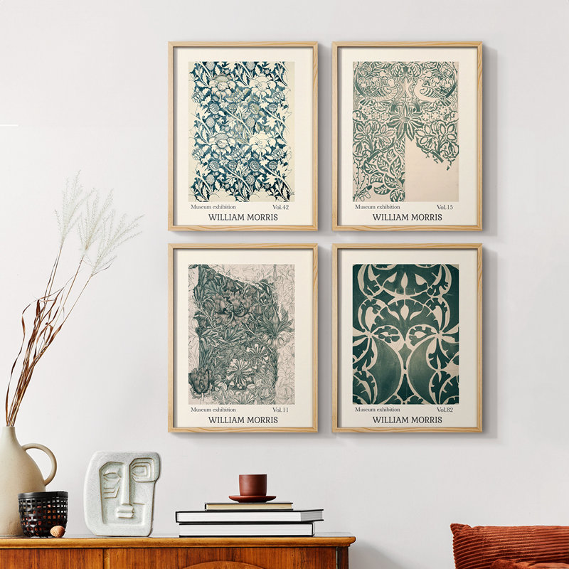 «William Morris VI», ensemble de 4 reproductions encadrées, Naturel, H 44 po x l 14 po