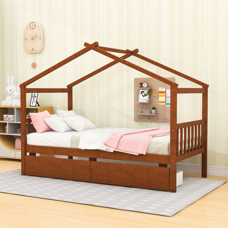 Souris Wood Daybed with 2 Big Drawers, Walnut, Twin