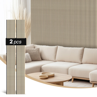 Panneaux de bois pour mur, panneaux muraux en bois acoustique de 96,2 po x 11,2 po, panneaux muraux acoustique, panneaux de lattes en bois pour les murs et les plafonds, bureau à domicile, paquet de 2