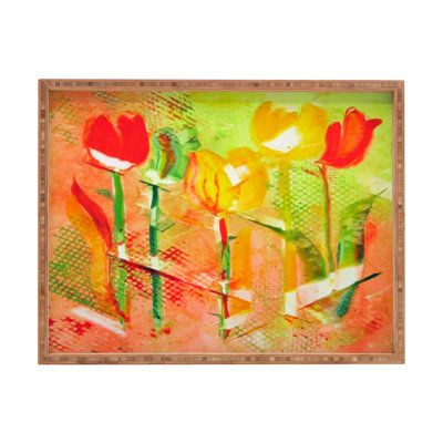 Plateau de service en bois rectangulaire trevey tulipes par laura