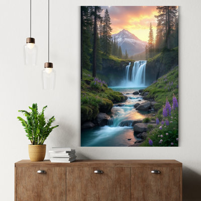 Waterfall Mountain Tempered Glass Wall Art