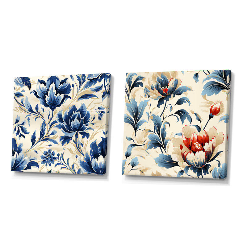 Ewenn - Ensemble de 2 collages carrés botaniques abstraits, H 36 po x l 73 po, Toile tendue