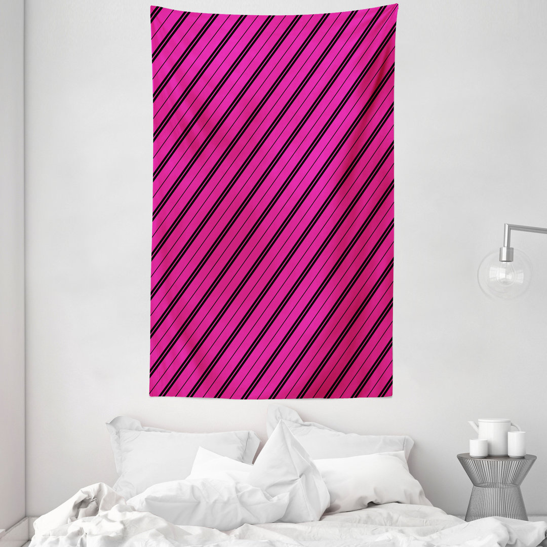 Wandteppich, Diagonale Linien Moderne, Hot Pink, Hot Pink Schwarz