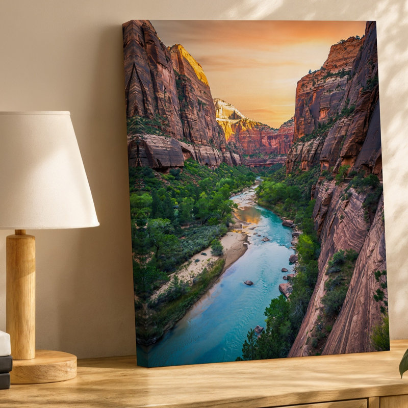 Toile, "A couper le souffle, scène de canyon au coucher du soleil", art mural brun roux, H 40 po x l 30 po