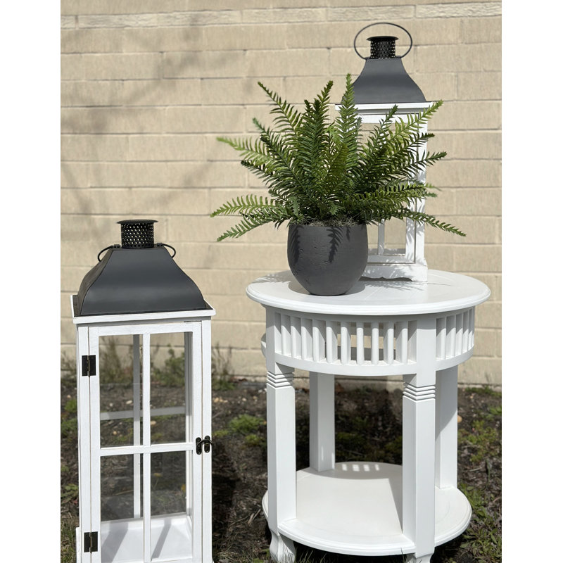 Outdoor UV-Rated Fern in Fiberstone Pot, Black