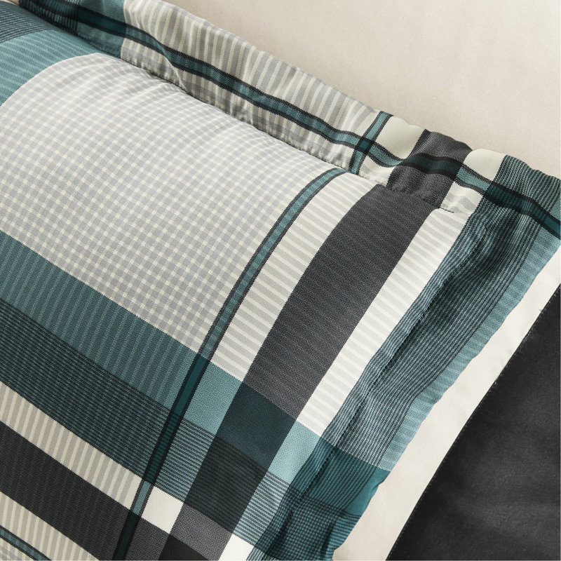 Double, 9 pièces, literie en microfibre, édredon écossais, drap uni - édredon et motif, rembourrage, lavable à la machine
