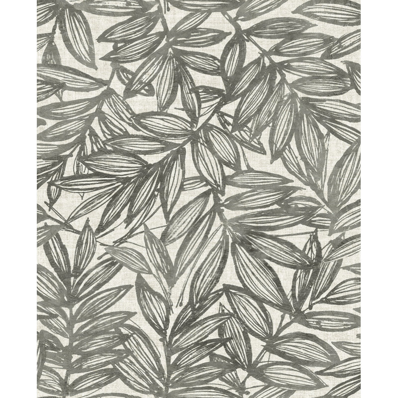 Rhythmic Taupe Leaf Wallpaper, Black