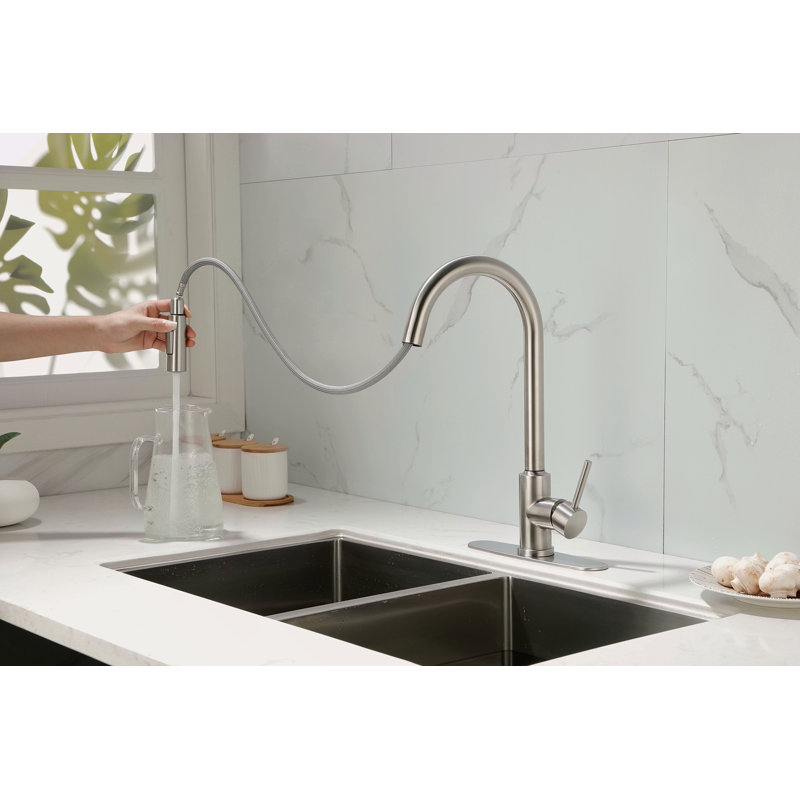 Kitchen Faucet With Pull Down Sprayer, Brushed Nickel