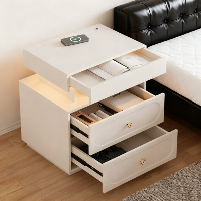 Floating 3-Drawer LED Smart Nightstand with Light  