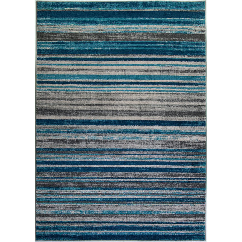 Rayures bleu sarcelle/gris tapis décoratif Crossett, Rectangle 3 pi 11 po x 5 pi 7 po