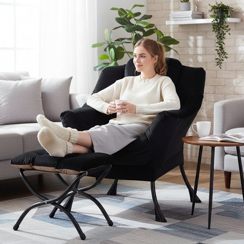 Fauteuil paresseux et rembourré Abramson, Velours noir, Non