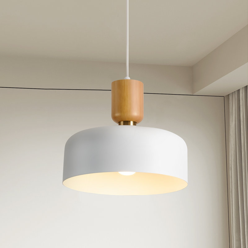 Luminaires suspendus mentaux modernes avec capuchon en bois, Naturel, Blanc