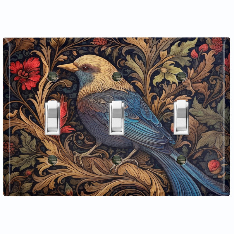 Couvercle de plaque d'interrupteur en métal; Bascule 3 US standard - oiseau floral, Triple # 3