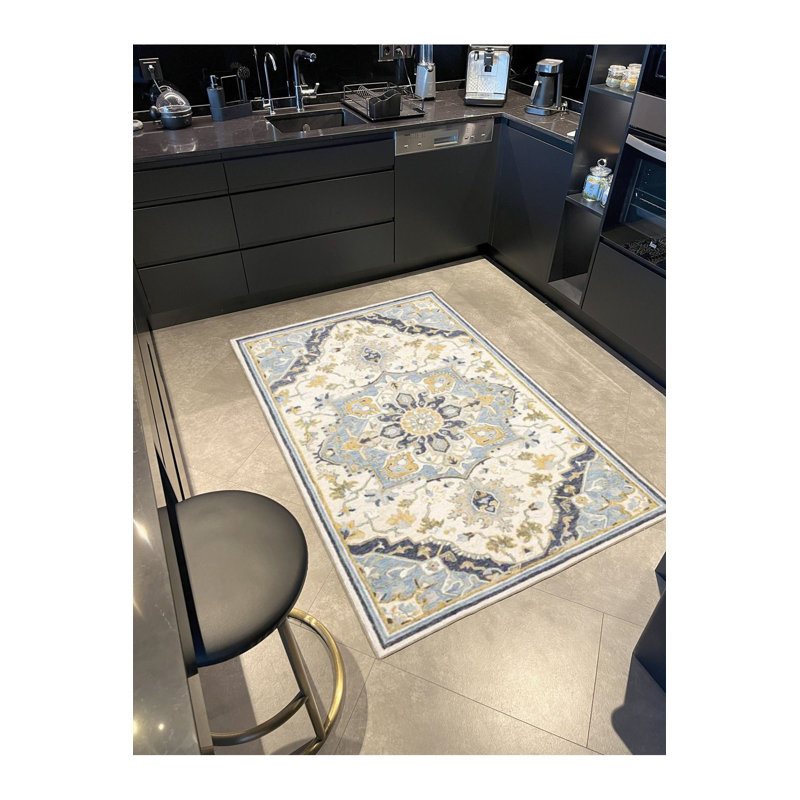 Tapis jaune lavable décoratif à motif tissé jaune, Sous-tapis rectangulaire 4 pi 7 po x 6 pi 7 po inc