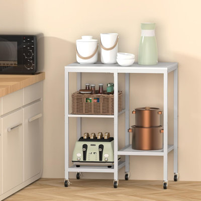 Kitchen Microwave Cart,Microwave Stand with Wheels,Coffee Bar Table Station,4-Tier Rolling Baker's Rack,Small Appliance Storage Shelf