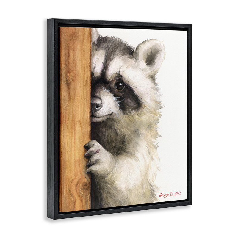 «Peering Raccoon» par George Dyachenko, Cadre flottant noir de jais, H 21 po x l 17 po