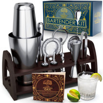 Kit de barman Mixology avec support - Ensemble de 19 pièces pour shaker à  cocktail, mélangeur de boissons pour bar à la maison avec tous les  accessoires de bar - Ensemble d'outils