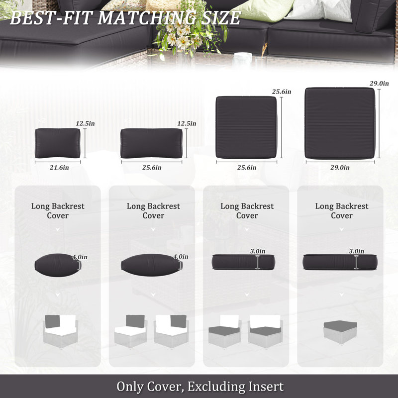 9 Pcs Outdoor Cushion Slipcovers All-Weather Patio Cushion Covers For Outdoor Furniture, Covers Only, Dark Gray