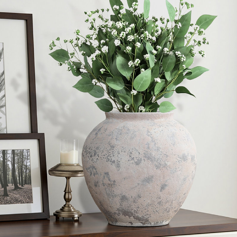 Vase globe en ciment gris chiné 10,7 ", décor décoratif rond pour la maison