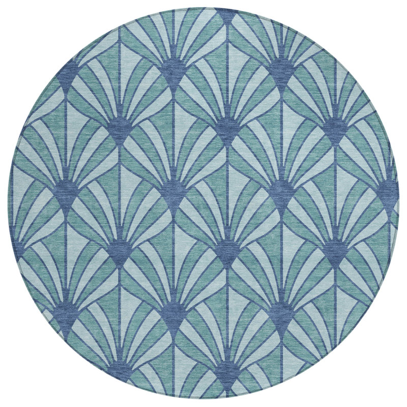 Tapis de style Mid-Century intérieur / extérieur lavable à la machine Lipman ACN2426, Rond 8 pi