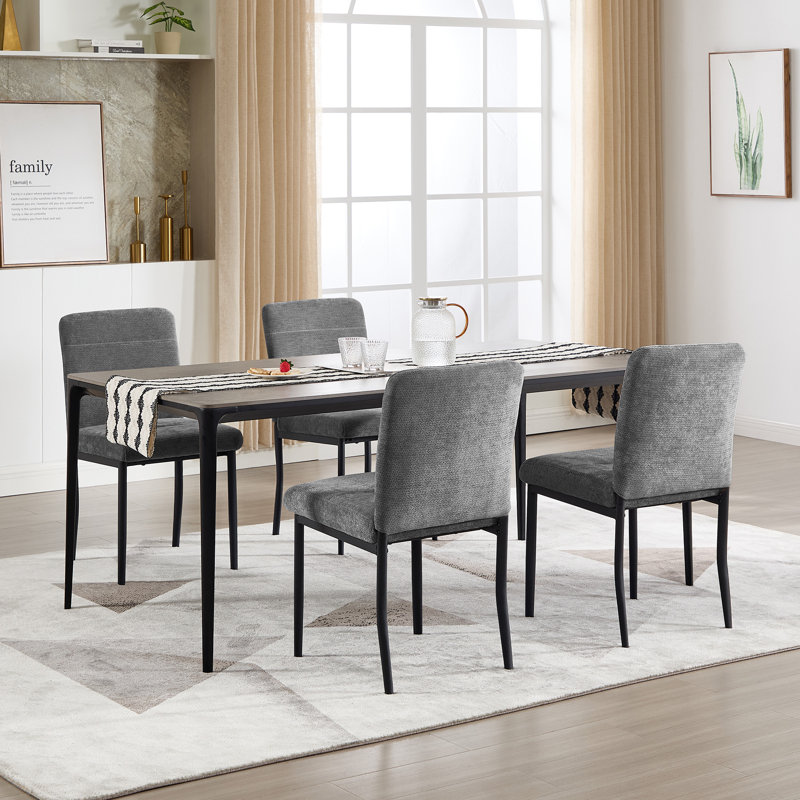 Modern Dining Chair with Metal Legs, Dark Gray