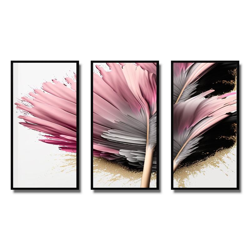 Gerbera, fleurs hyperréalistes V, reproduction sur toile 3 pièces, Cadre noir, H 28 po x l 36 po x P 1 po