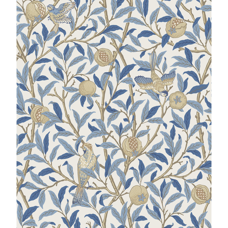 Papier peint adhésif pissenlit oiseau et grenade, Bleu