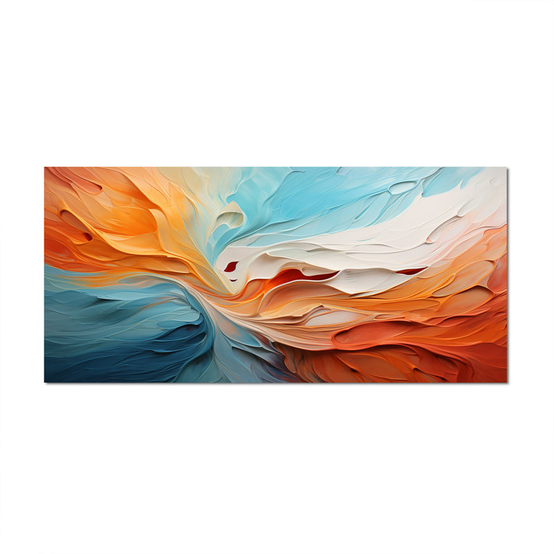 Teal Orange Bold Abstract Flow Collage I - Dams Wall Art, Wrapped Canvas, 28" H x 60" W x 1.5" D