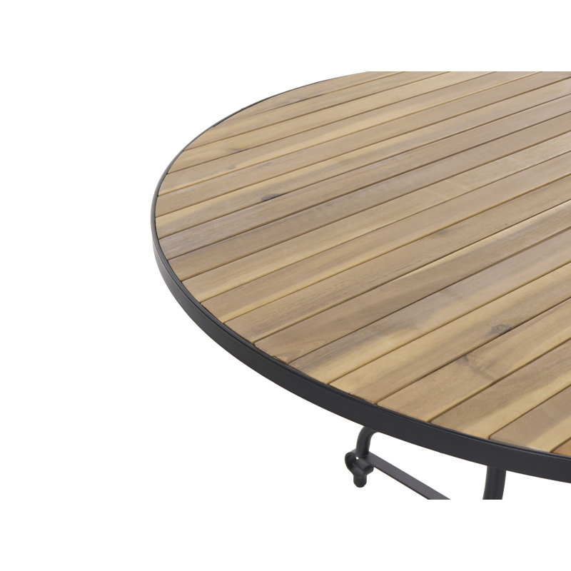Cecilija Round Acacia Solid Wood Steel Outdoor Dining Table - 120 cm W 120 cm D