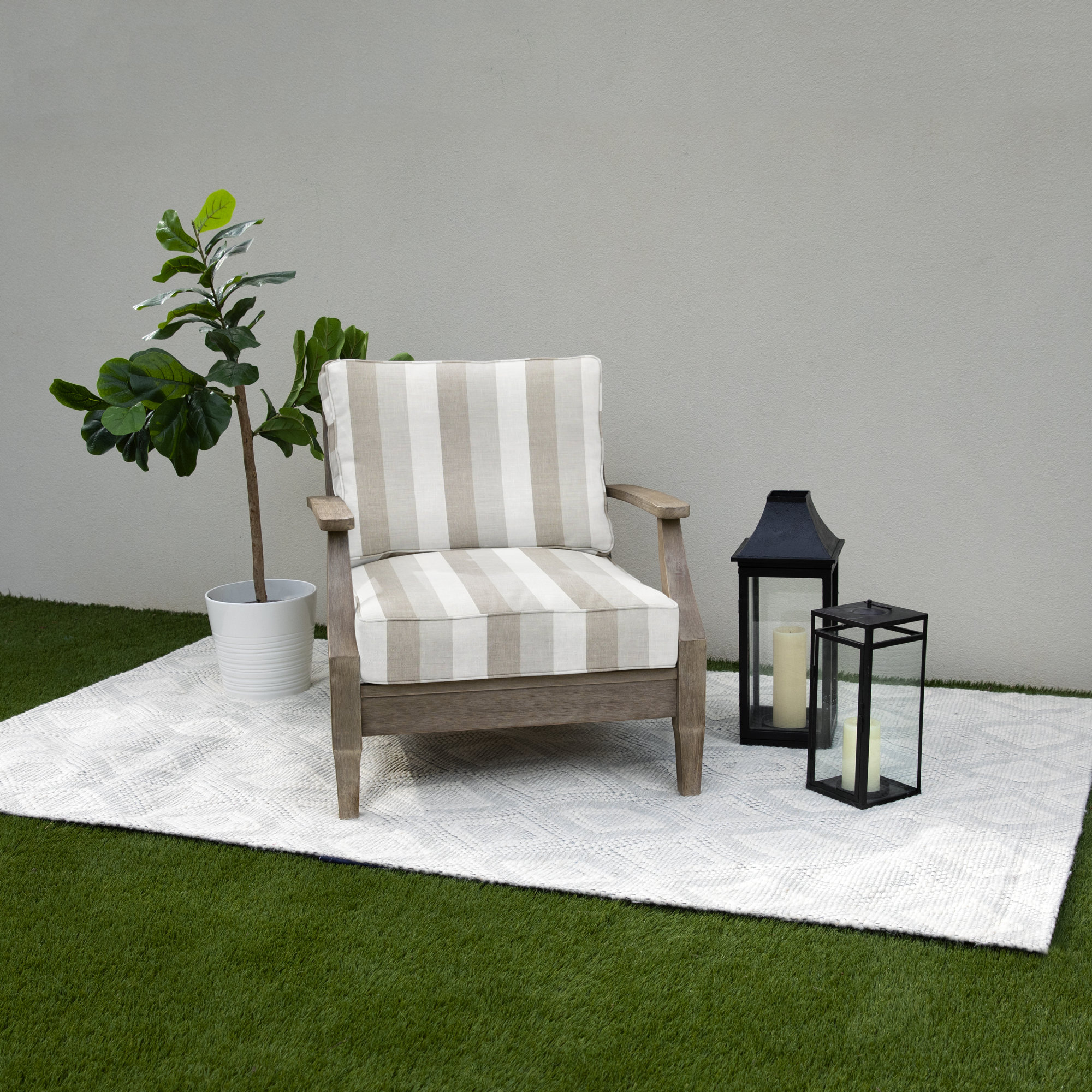 Outdoor Sunbrella Seat/Back Cushion, 25" W x 25" D, Direction Linen Stripe Sunbrella®