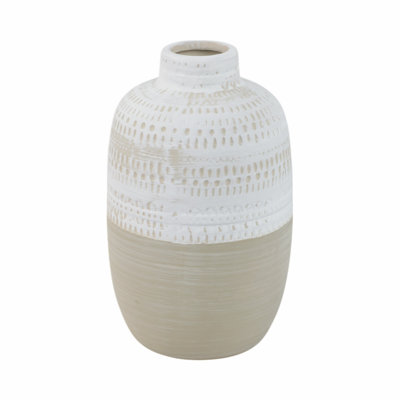 Carlile Stoneware Ceramic Vase with Carved Texture and Contemporary Casual Home Design
