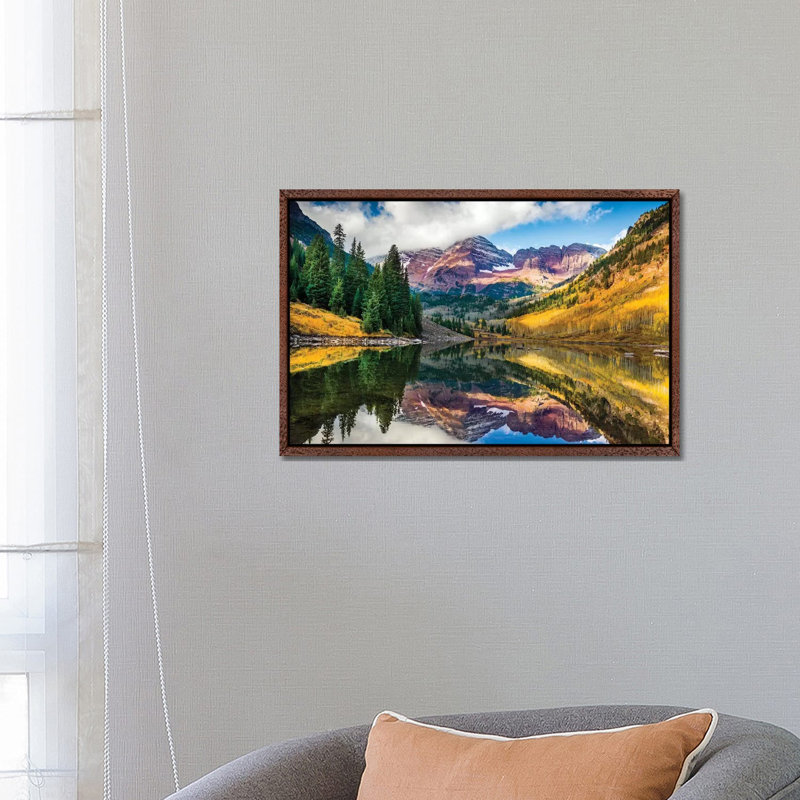 Maroon Bells, Colourado by Susanne Kremer - Print on Canvas, Classic Brown Wood Framed, 66.04 cm H x 45.72 cm W