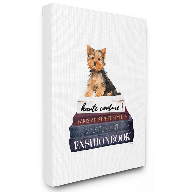 « mode designer pet dog bookstack », impression, H 30 po x l 24 po, Toile tendue