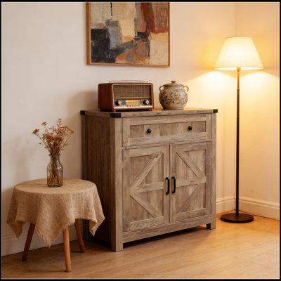 Armoire de rangement en bois à porte de grange, buffet de café avec tiroir pour la cuisine et le salon