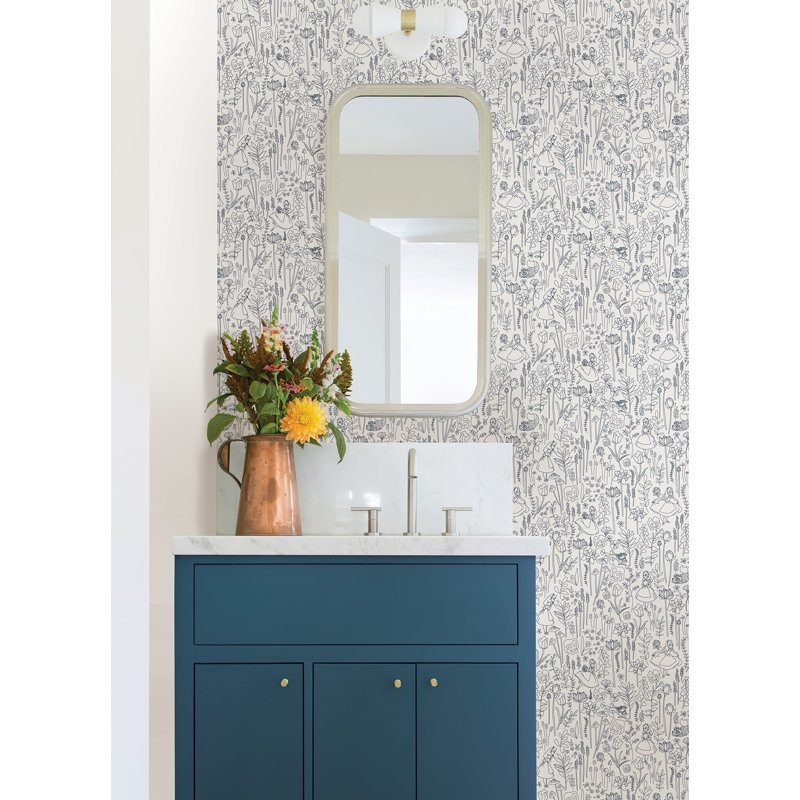 Double rouleau floral Peel & Stick, Bleu marine