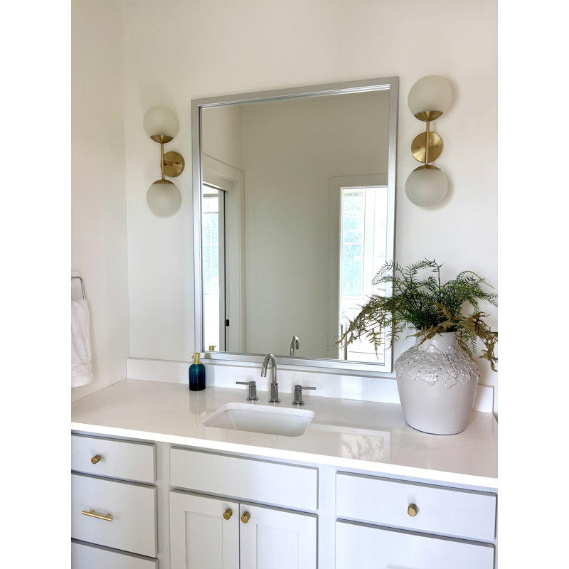 Wood Framed Mirror with Safety Backing Ideal for Bathroom / Vanity Mirror Ellis Collection, 36" x 36", Brushed Chrome