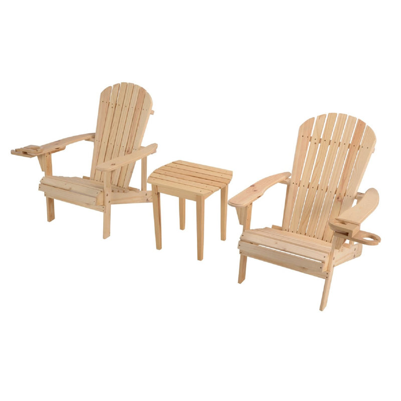 Catasauqua Pine Outdoor Adirondack Chair With Table, Natural