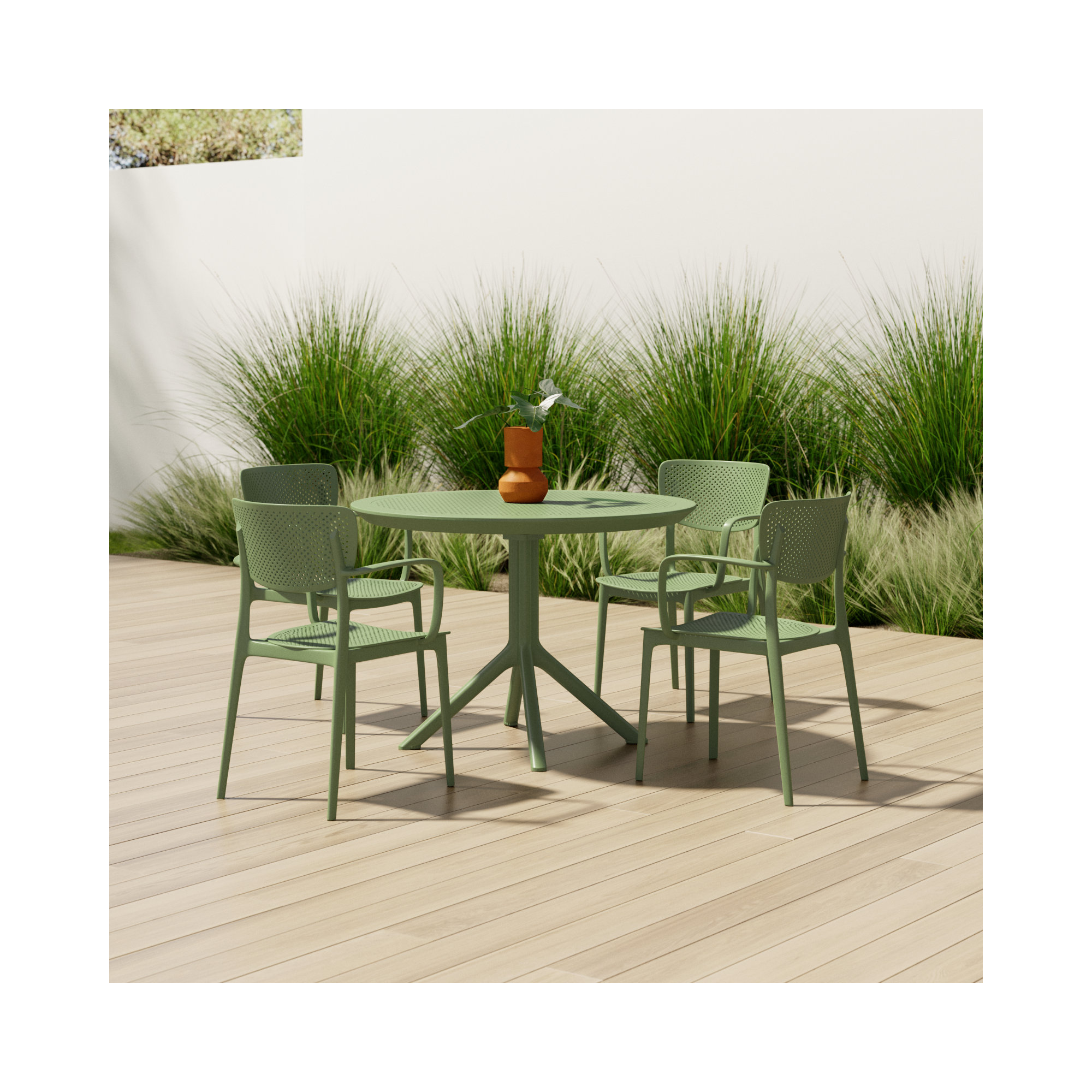 Farrah Loft Armchair 5 Person Dining Set, Olive Green