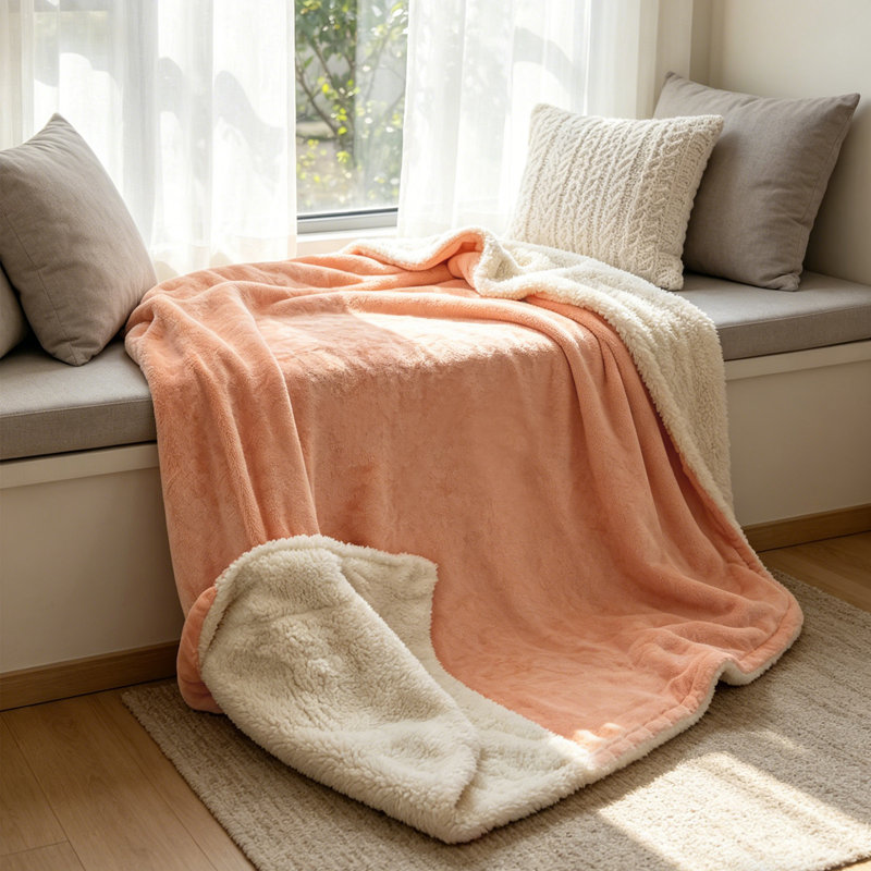 Reversible Flannel Sherpa Blanket, Soft Fluffy Plush Throw Blanket For Couch Bed., Pink, 150cm x 130cm