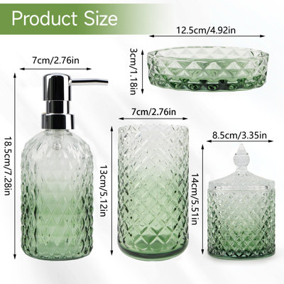 13.5 oz Elegant Diamond Embossed Glass Bathroom Accessory Set (Green)