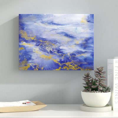 «Abstract Indigo and Gold» par Tre Sorelle Studios - reproduction d'art sur toile tendue