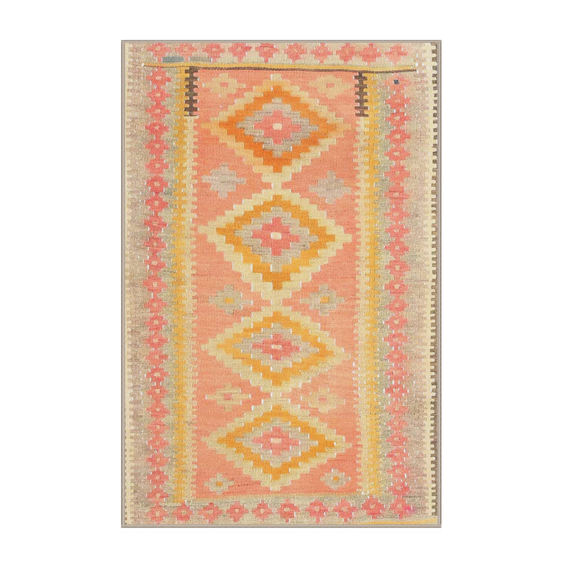 Tapis rose/jaune contemporain, Rectangle 2 pi x 5 pi