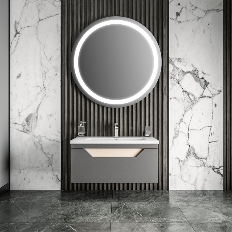 Meuble-lavabo mural avec lavabo TROY-W_Modern, Graphite brillant