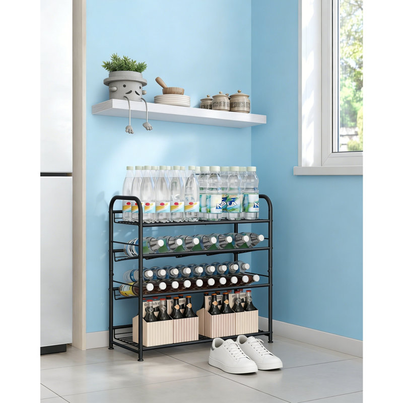 Stackable 4-Tier Metal Shoe Rack, Slanted Shelves, 16 Pairs, Black